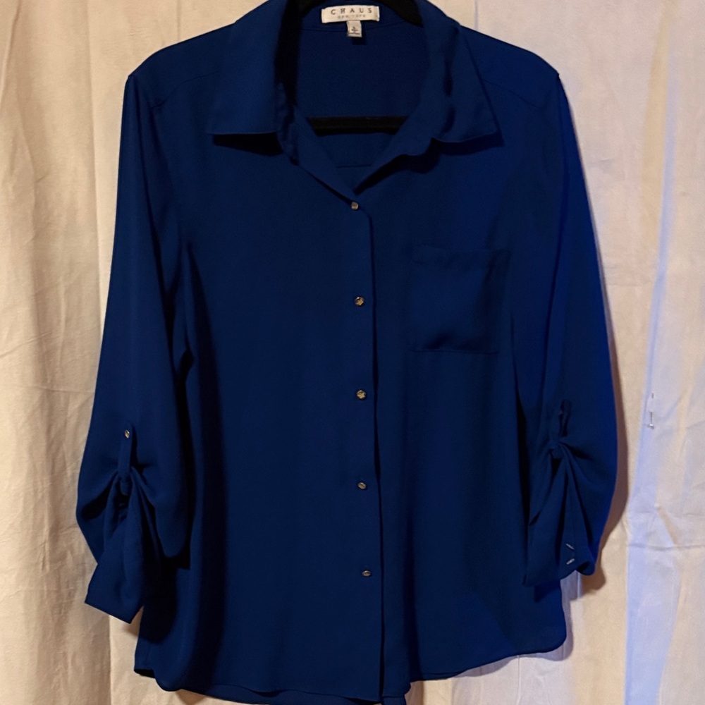 65-Chaps Women's Royal Blue Button-Down Shirt